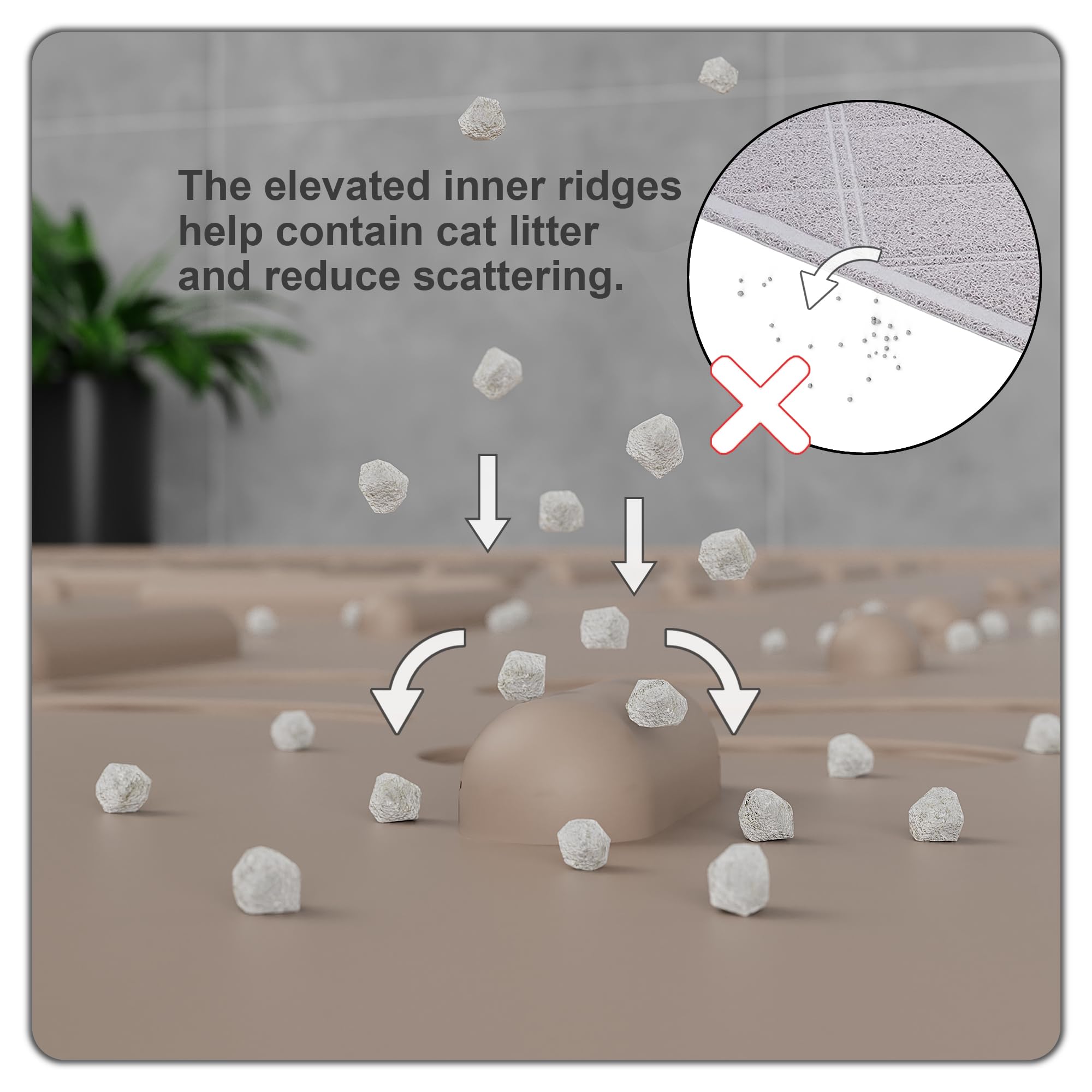 OHMO cat litter mat center-grooves view illustrating litter flows back to the box