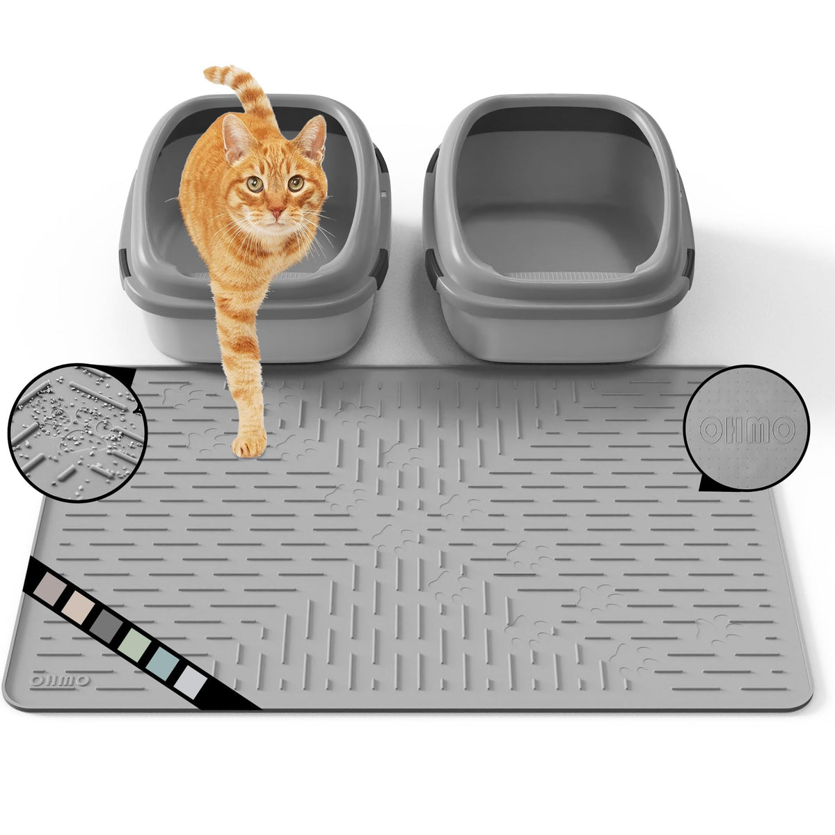OHMO Cat Litter Mat Large with anti-scatter ridges traps litter at the source.