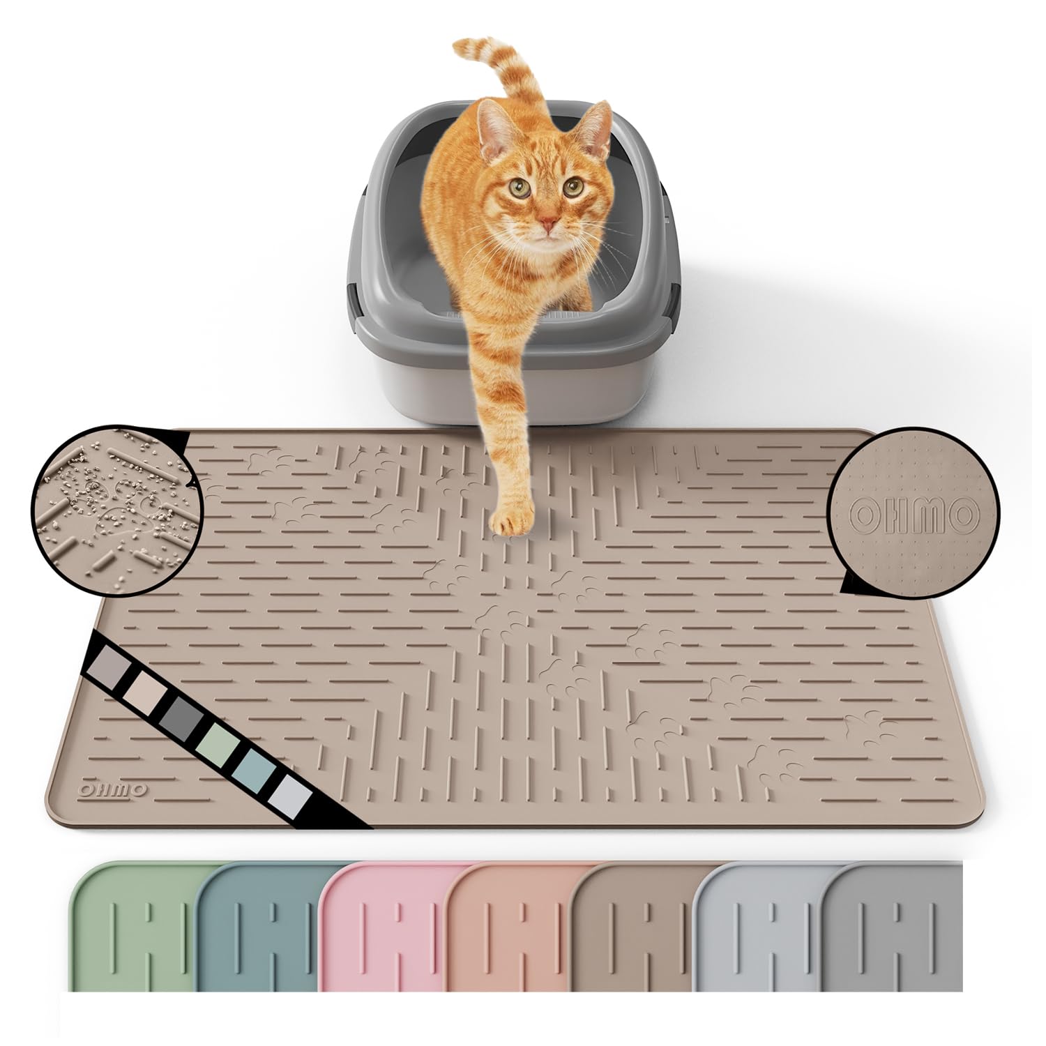 OHMO cat litter mat trapping-design close-up shows effective litter containment