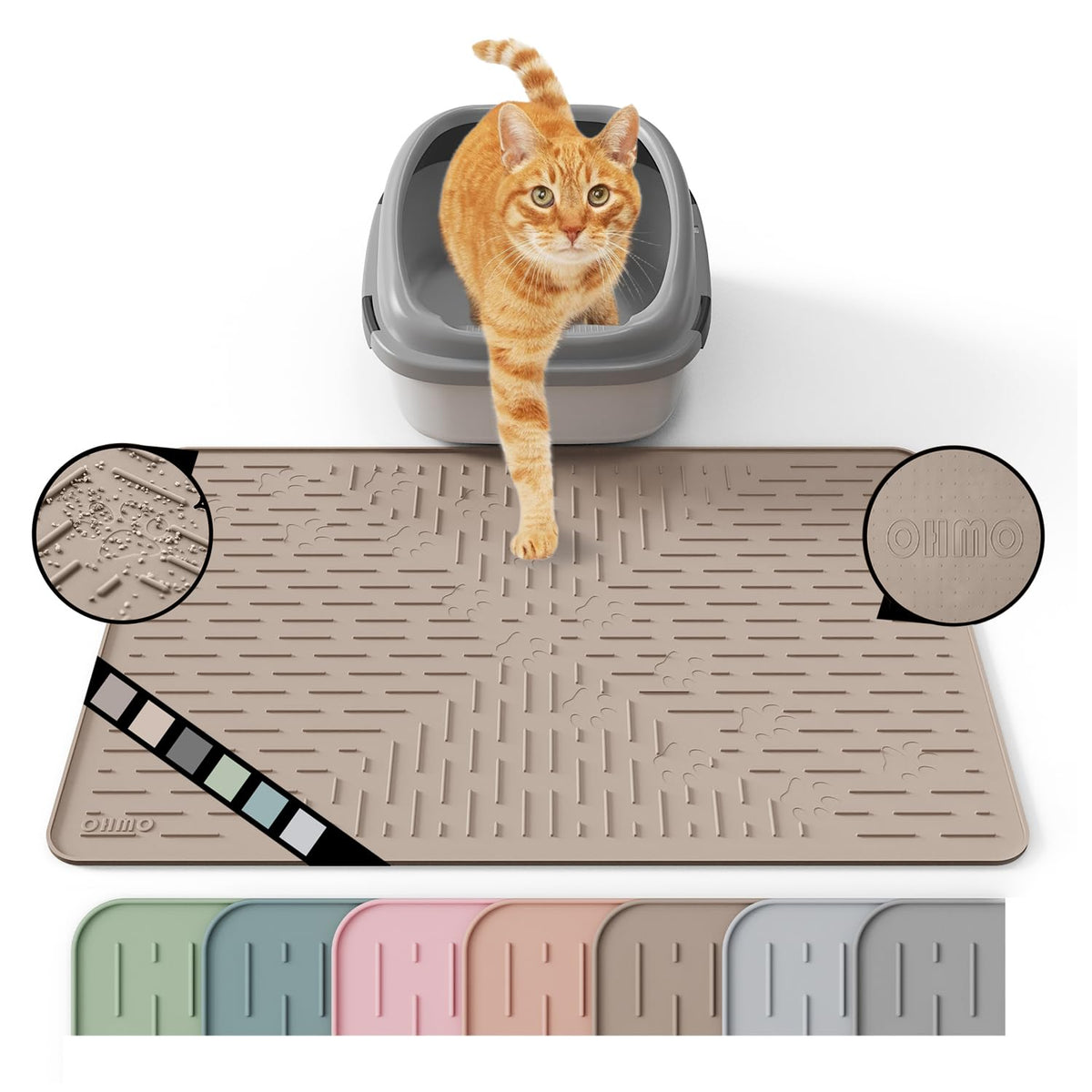 OHMO cat litter mat trapping-design close-up shows effective litter containment