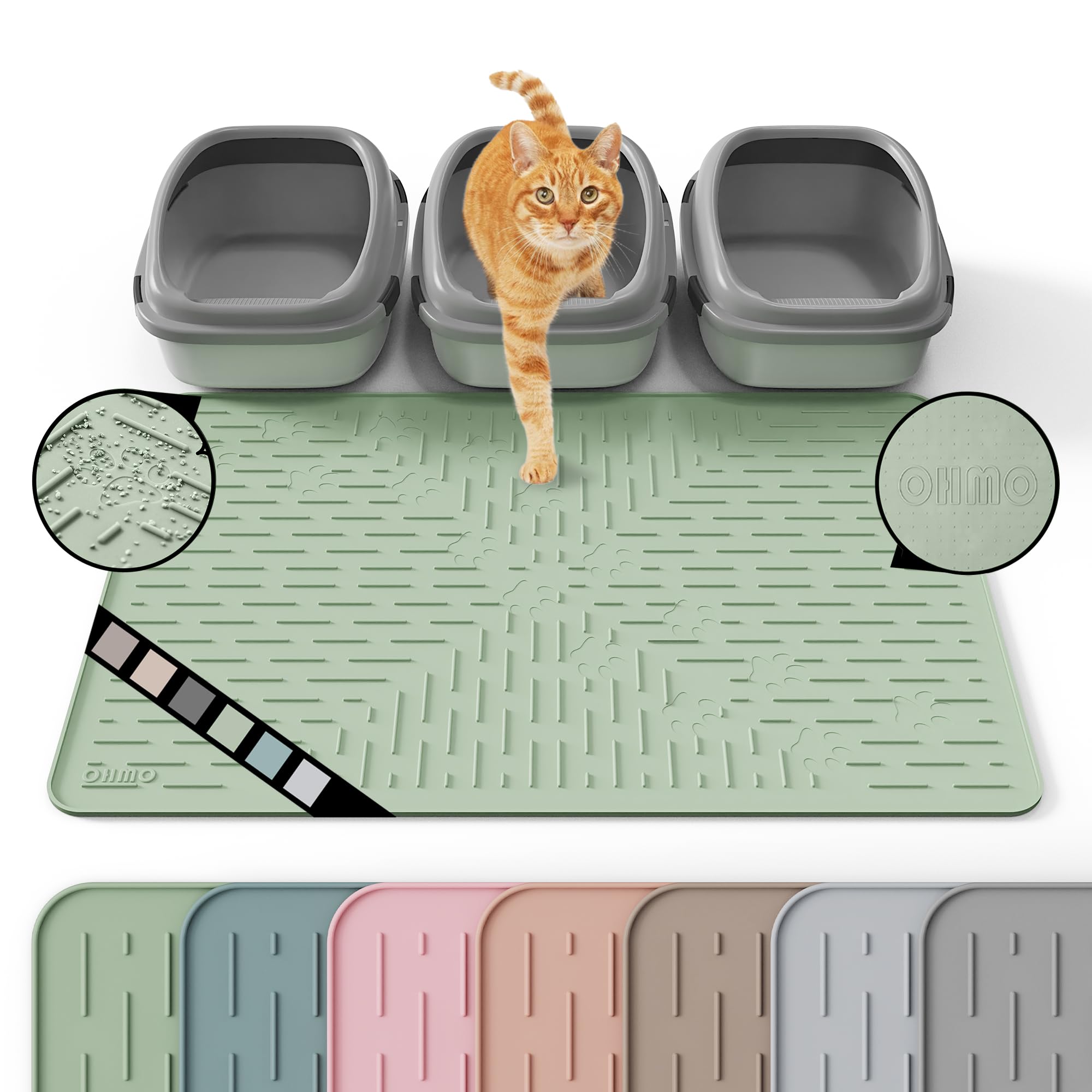 OHMO XXL cat litter mat front view providing wide coverage to reduce tracking.