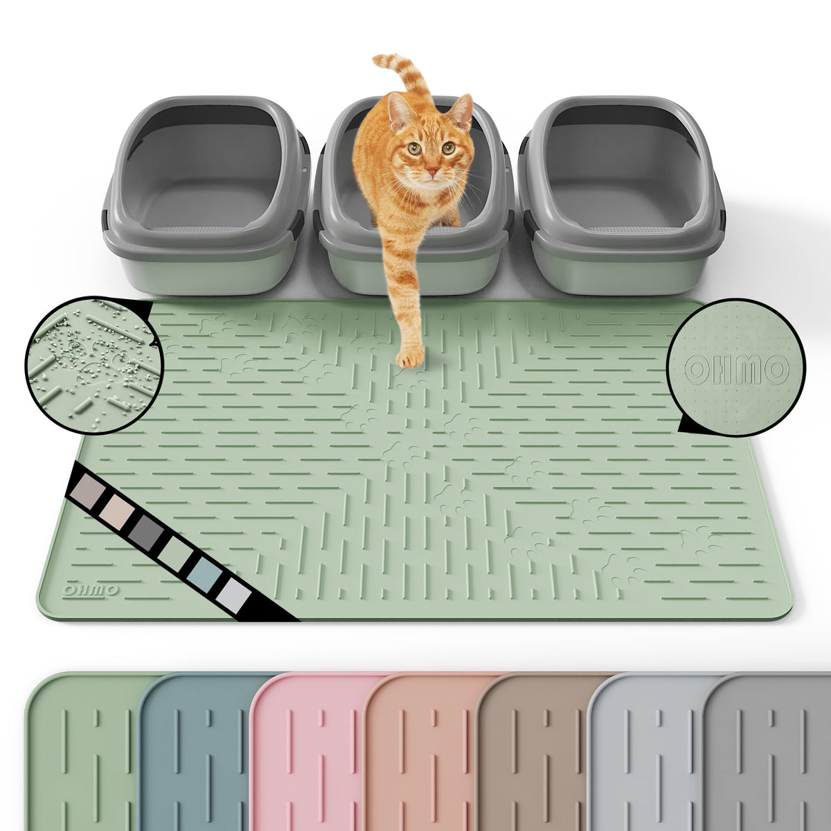 OHMO XXL cat litter mat front view providing wide coverage to reduce tracking.