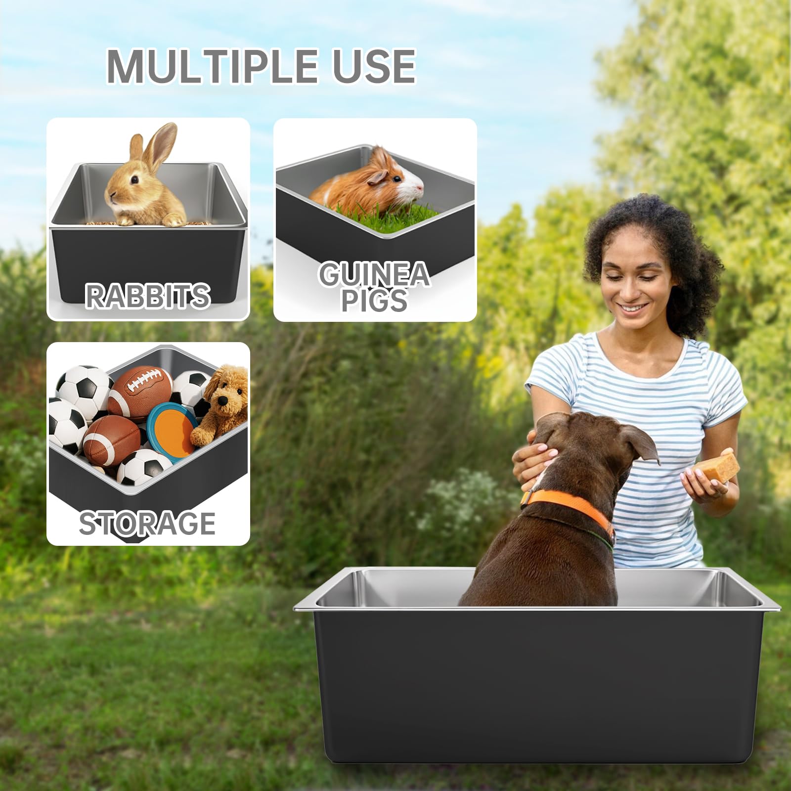 Ohtomber stainless steel litter box multi-use container for versatile pet care.