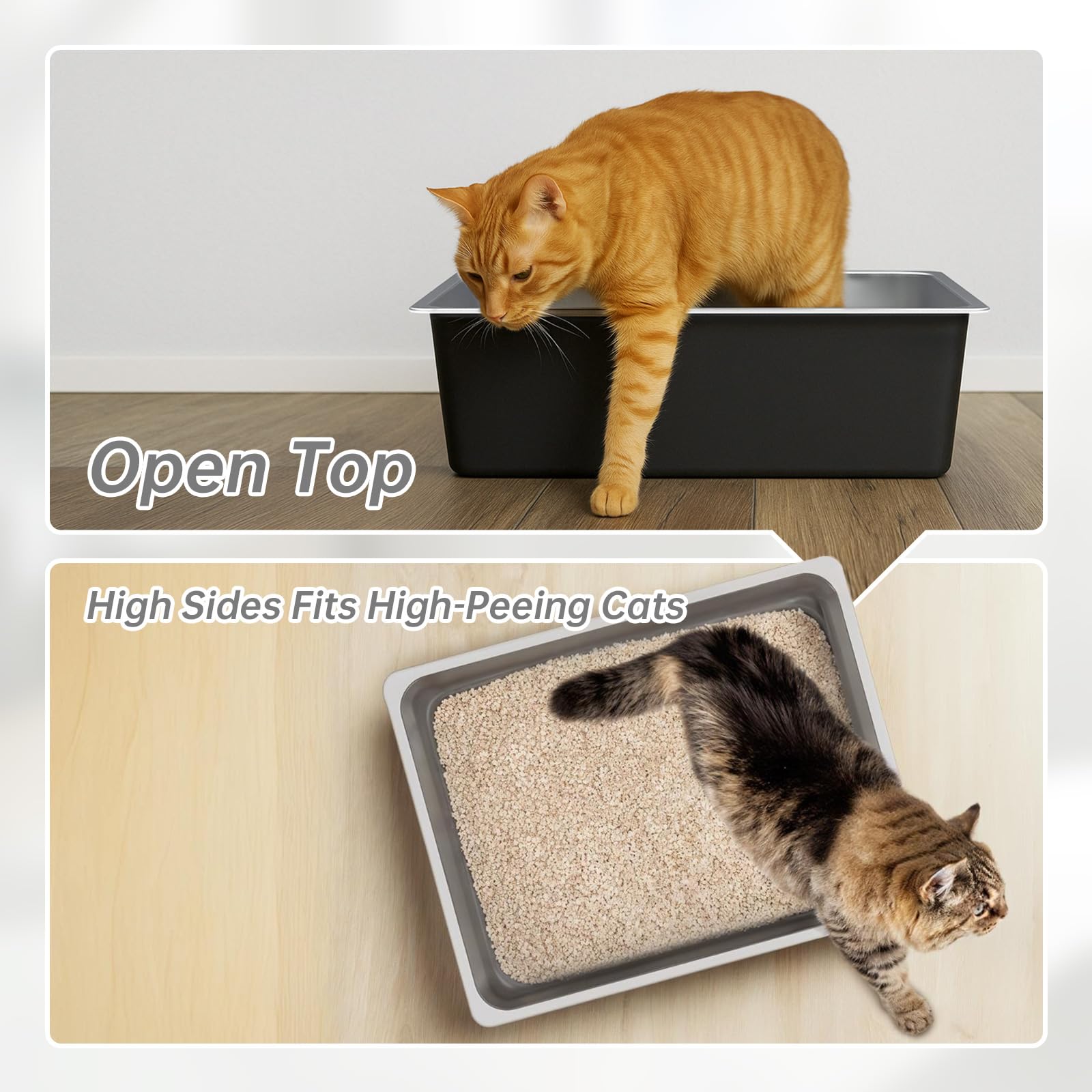 Ohtomber litter box with safe rounded edges protects paws and is easy to lift.