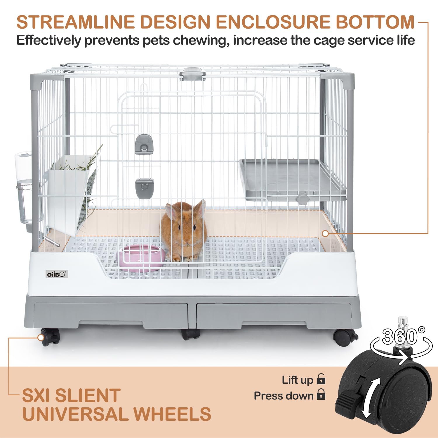 Oiibo Deluxe Rabbit Cage caster base, effortless relocation