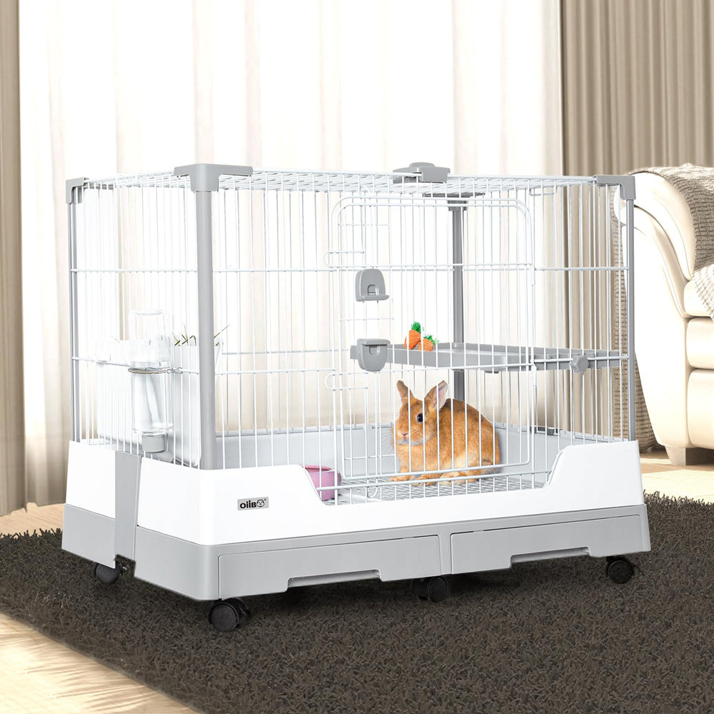 Oiibo Deluxe Rabbit Cage interior with toys, space for activity