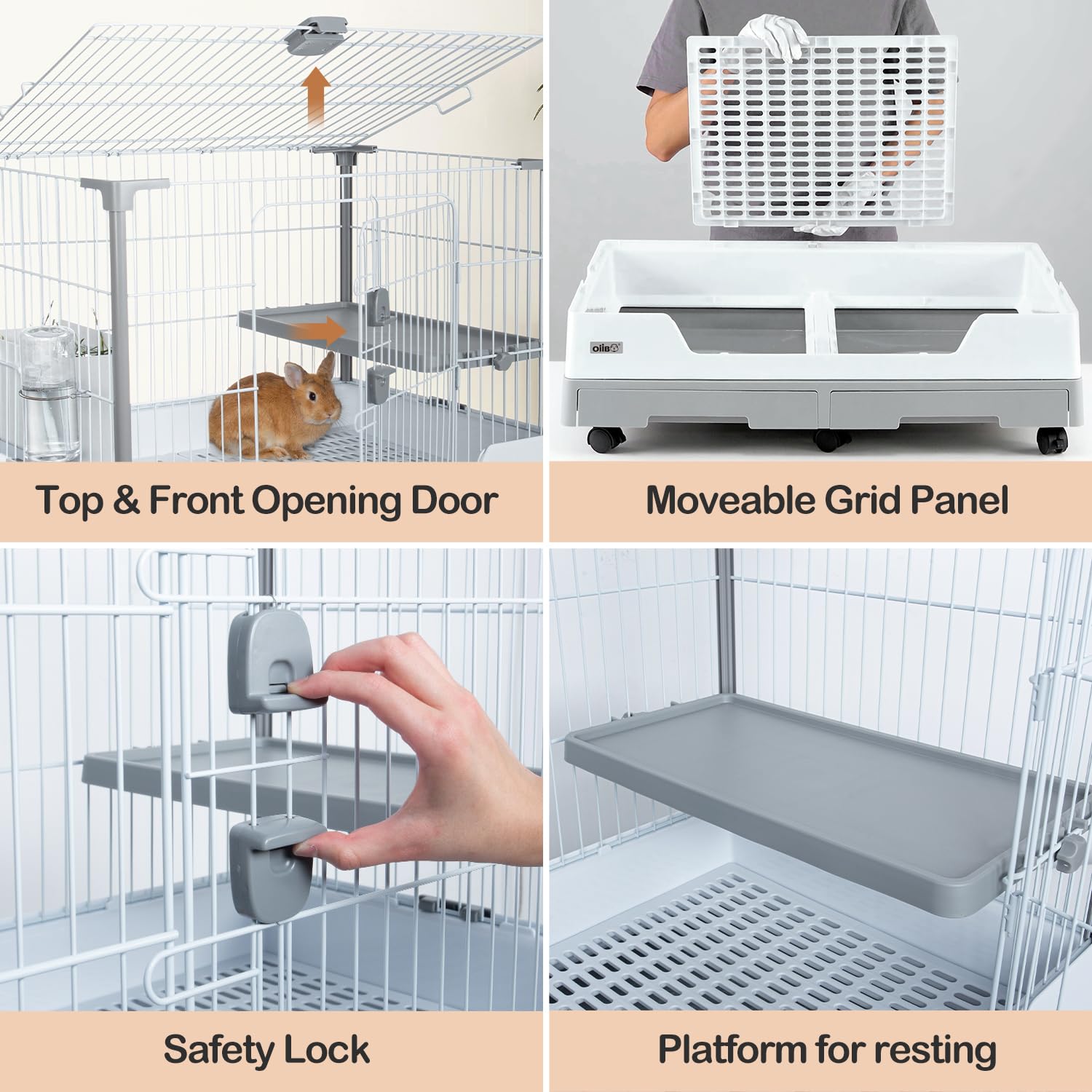 Oiibo Deluxe Rabbit Cage open-top, easy cleaning and interaction