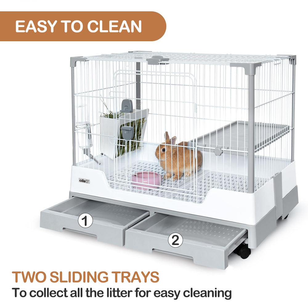Oiibo Deluxe Rabbit Cage pull-out tray, quick cleanup after use