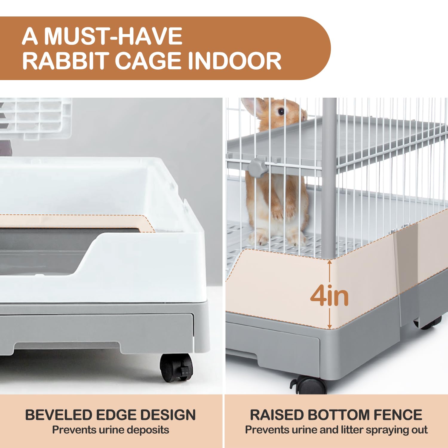 Oiibo Deluxe Rabbit Cage side view, spacious interior for lounging