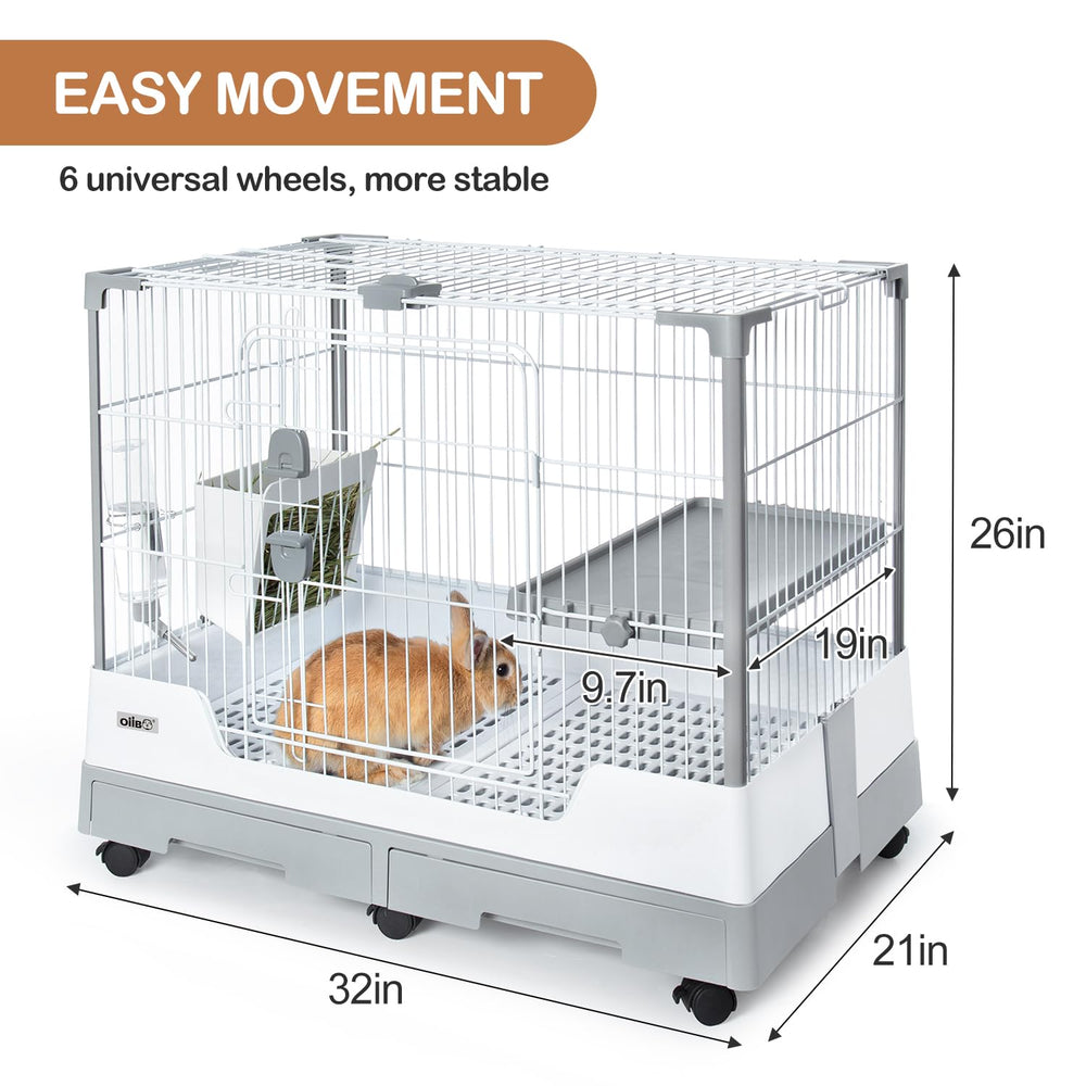 Oiibo Deluxe Rabbit Cage top view, foldable design and compact storage