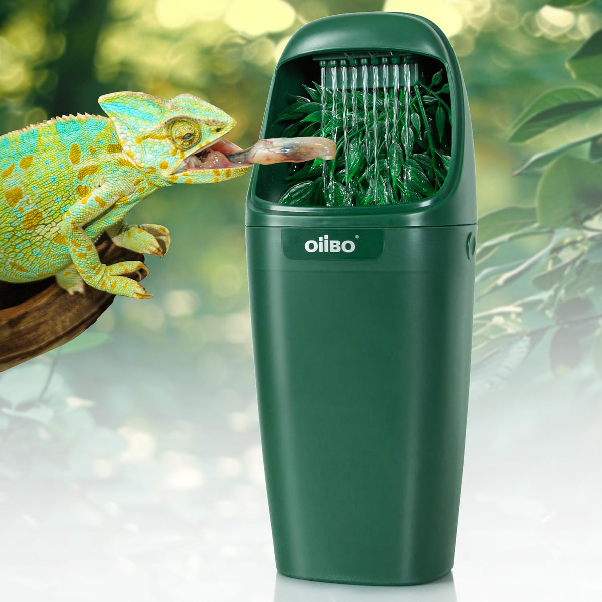 Oiibo Reptile Water Dispenser waterfall pour attracts reptiles to drink in terrarium.