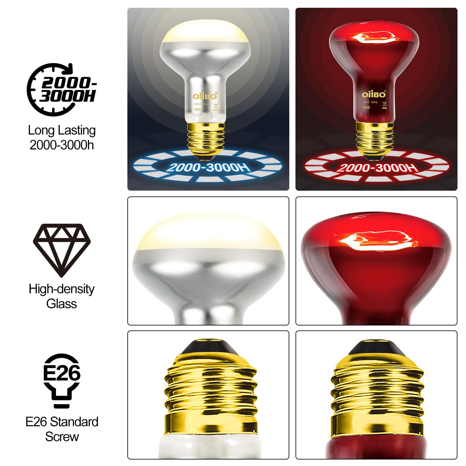 Oiibo UVA reptile light bulb closeup highlighting natural rays and behavioral support