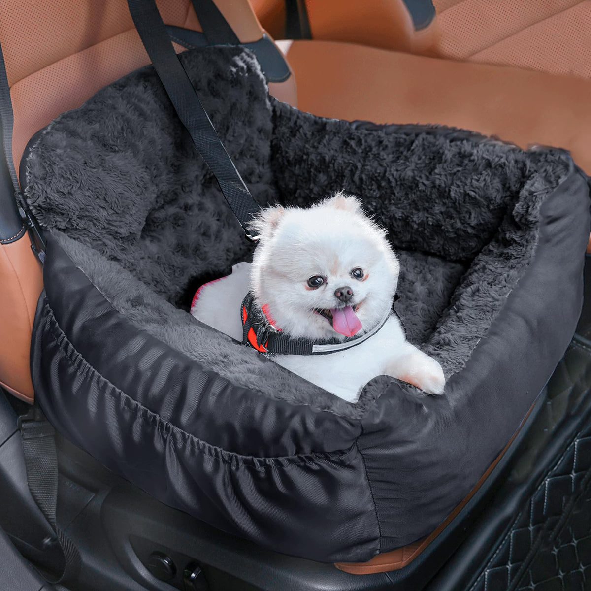 Oiilores dog car seat clip-on safety leash secures small dogs during travel.