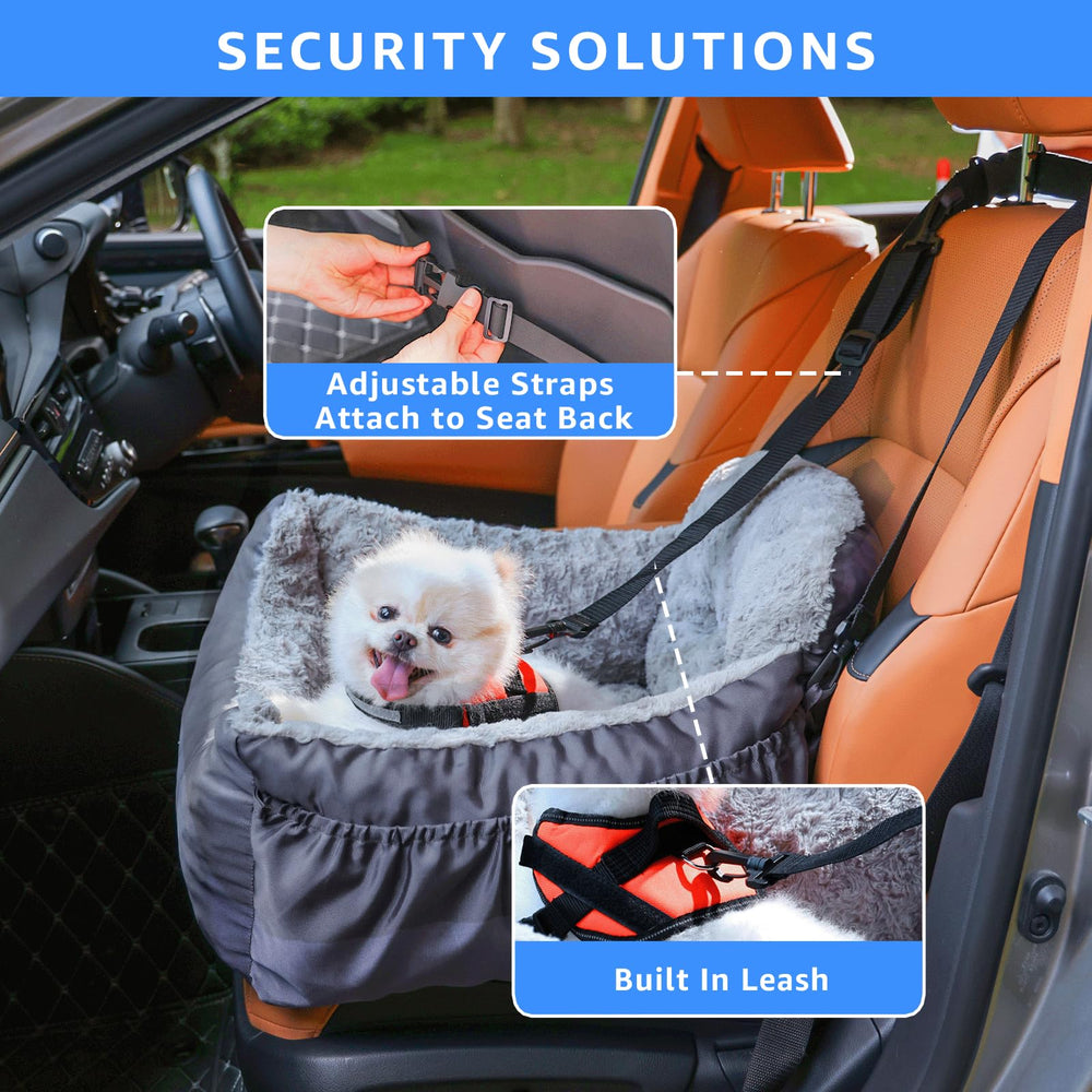 Oiilores dog car seat with clip-on safety leash secures pets during travel.