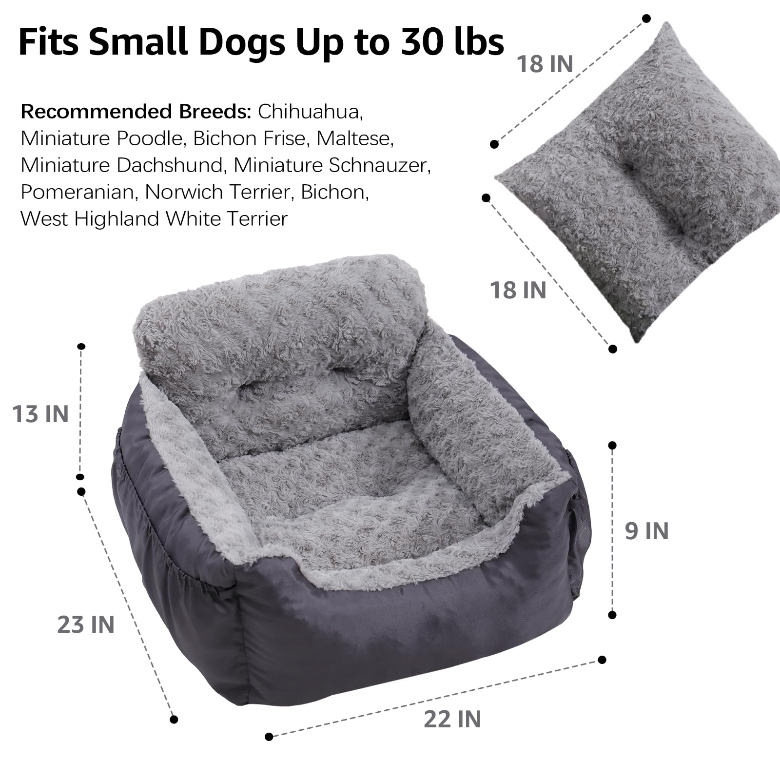Oiilores dog car seat with side pockets for storage on trips.