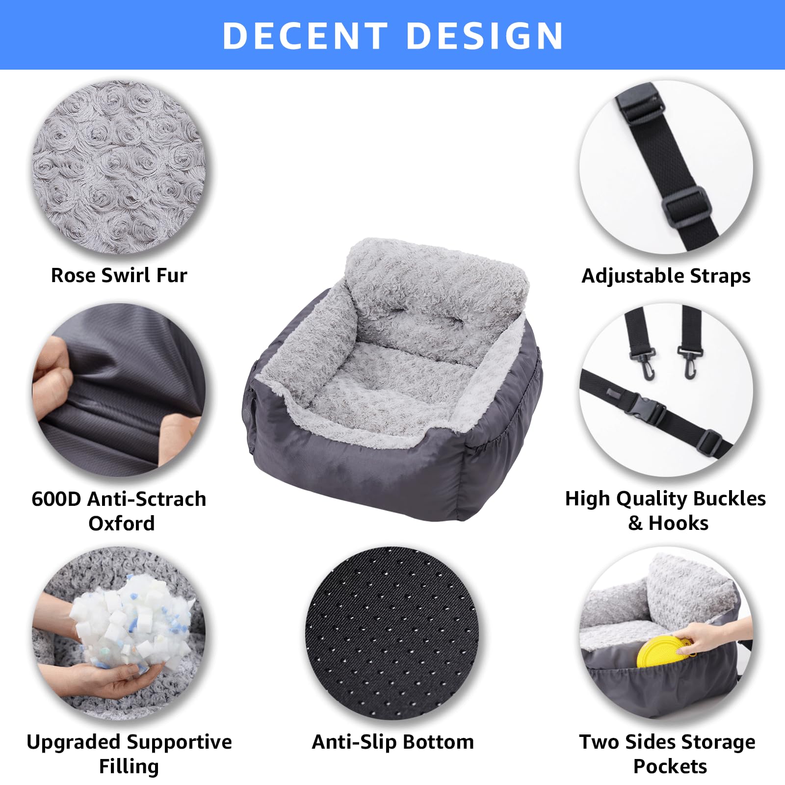 Oiilores washable dog car seat with removable bottom cushion for easy cleaning.