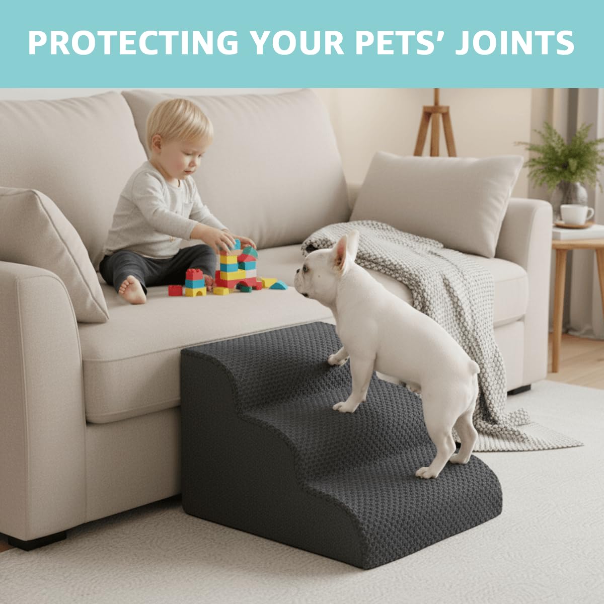 Oiilores dog stairs anti-slip bottom dots ensure safe climbs