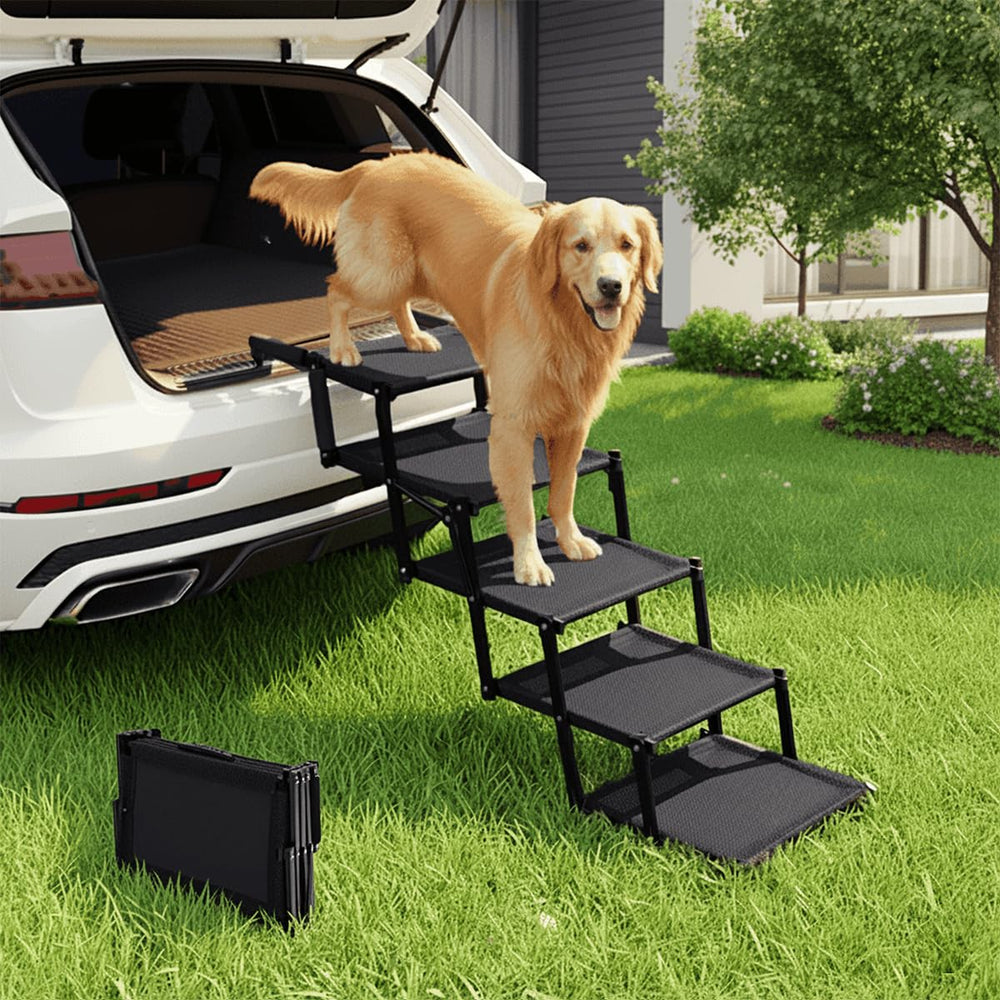 Oiilores foldable dog stairs with extra-wide design for large dogs at home.