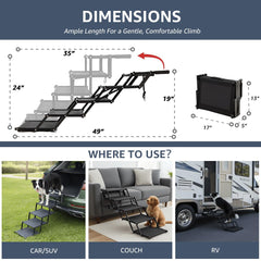 Oiilores foldable dog stairs demonstrating non-slip surface for secure footing.