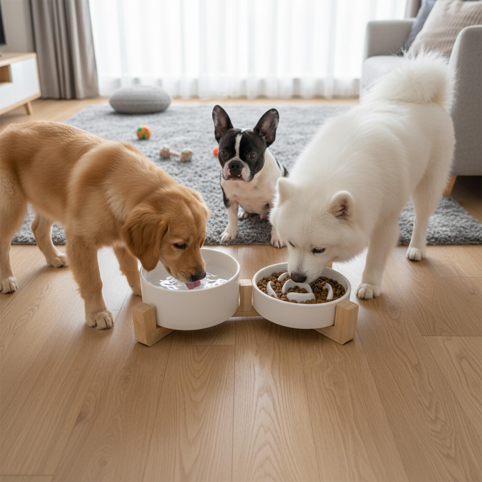 OiKOOiORM anti-slip base prevents sliding while dogs eat.
