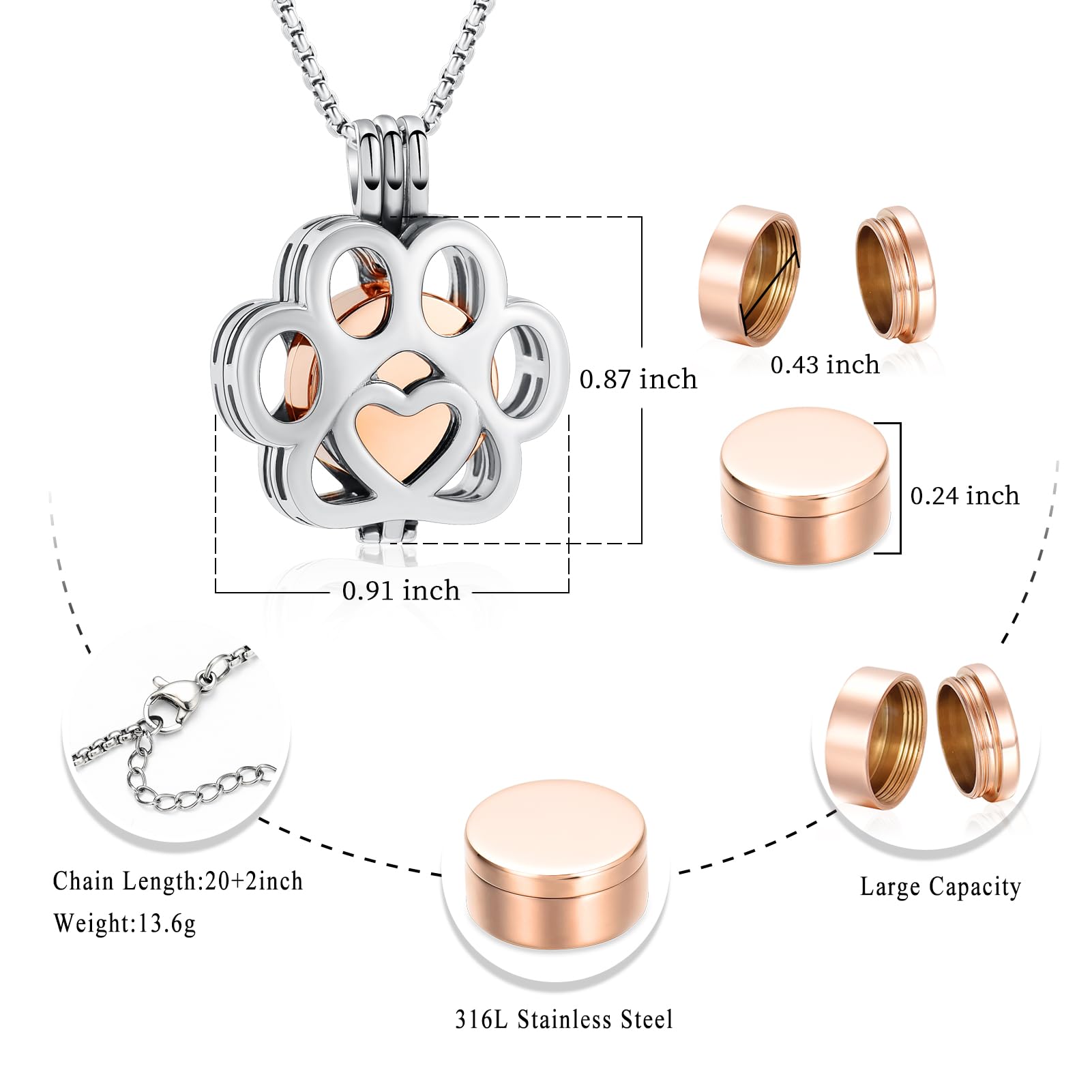Oinsi paw-design urn necklace for dog or cat memories.