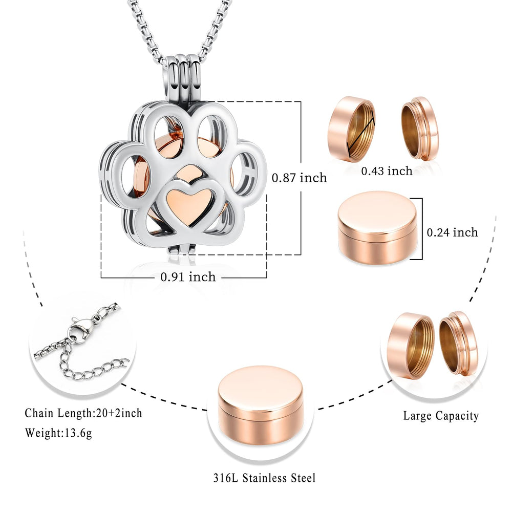 Oinsi paw-design urn necklace for dog or cat memories.