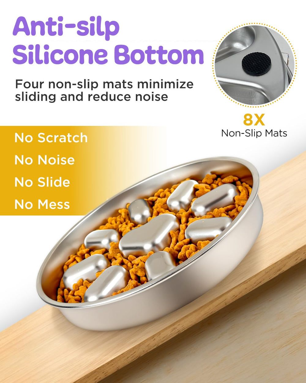 Oiwliur bowl rests on silicone mat to prevent sliding.