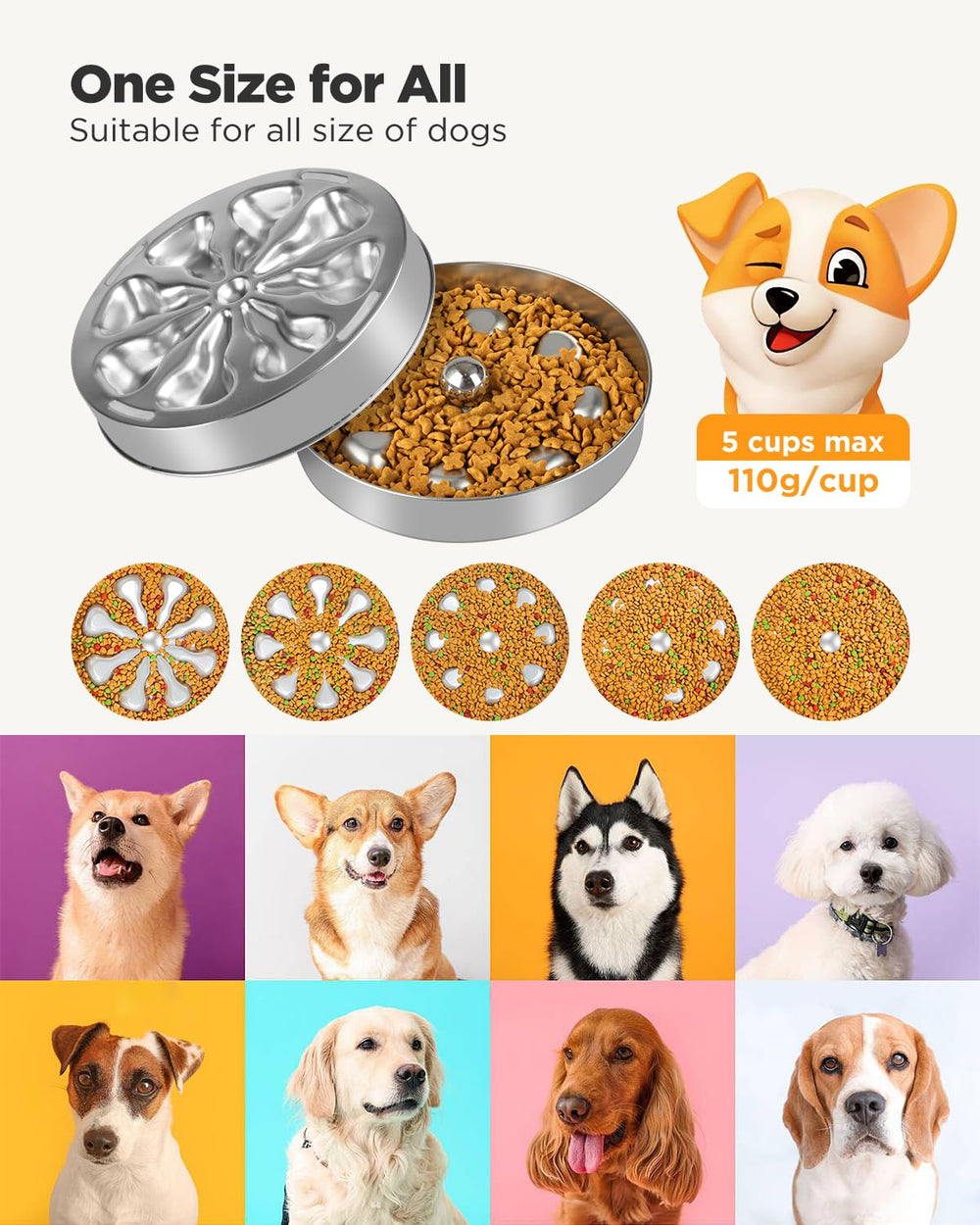 Oiwliur Slow Feeder Dog Bowl versatile use with dry foods