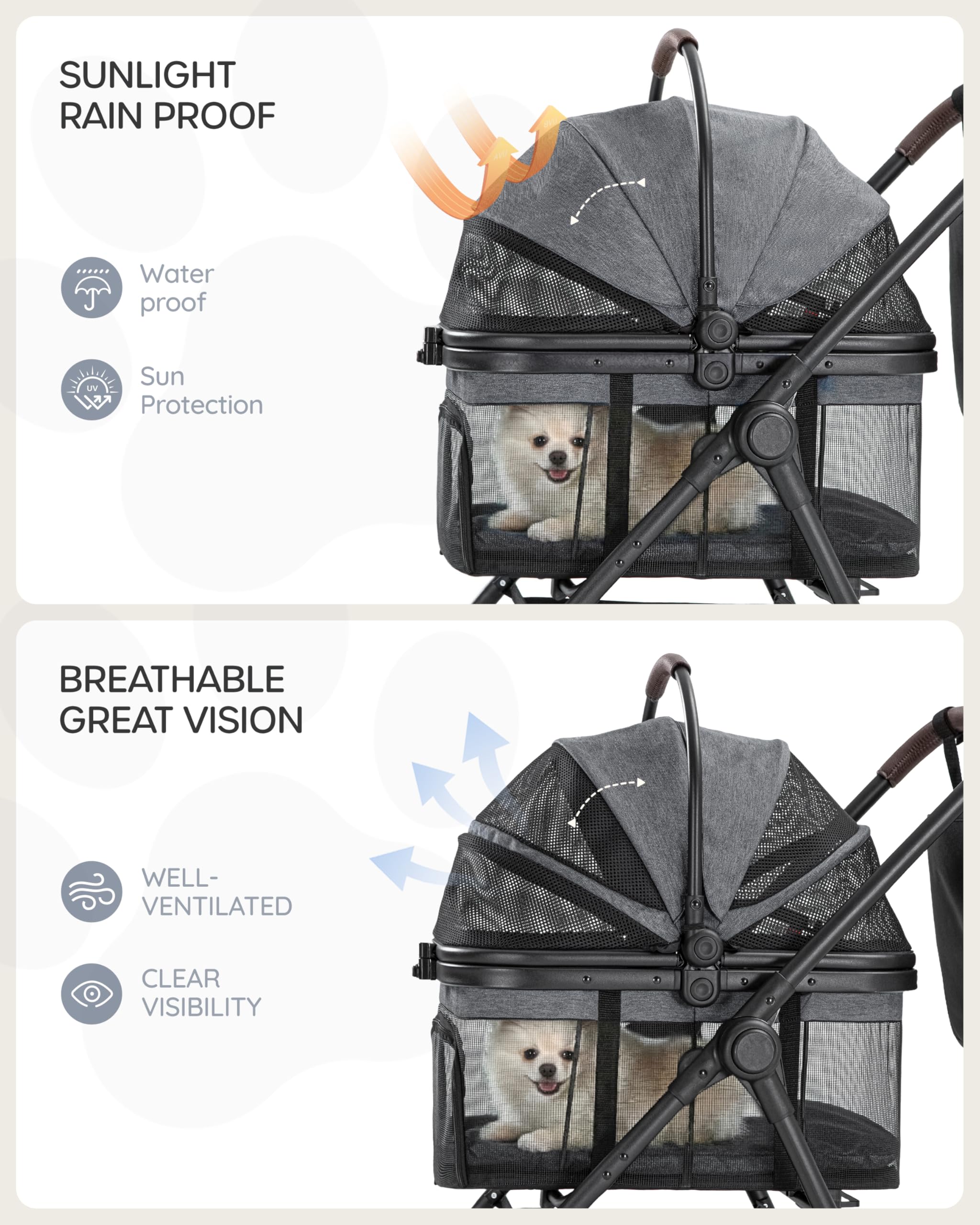 Front peek-out door on OJCME stroller for safe pet exploration