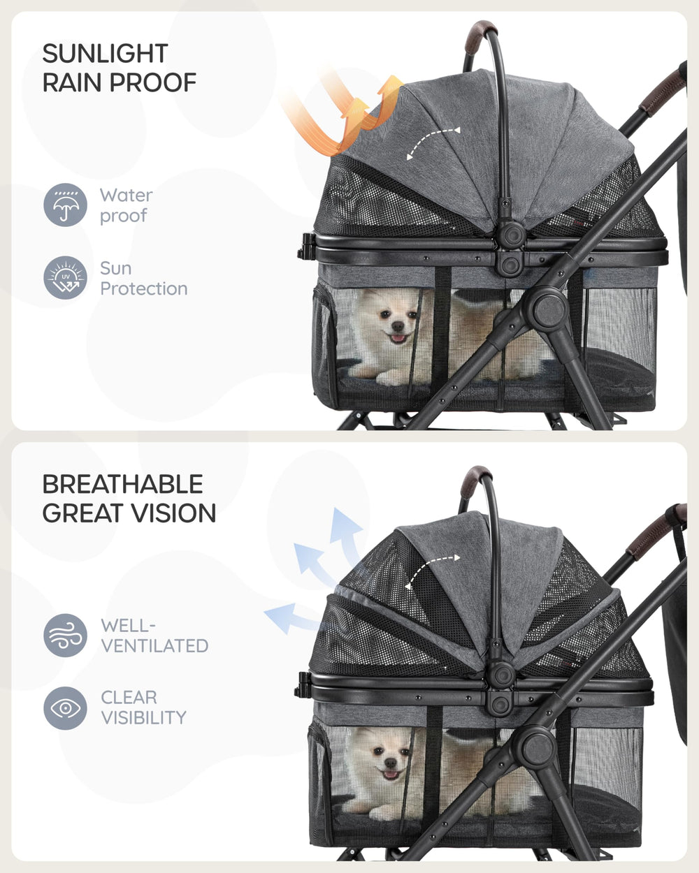 Front peek-out door on OJCME stroller for safe pet exploration