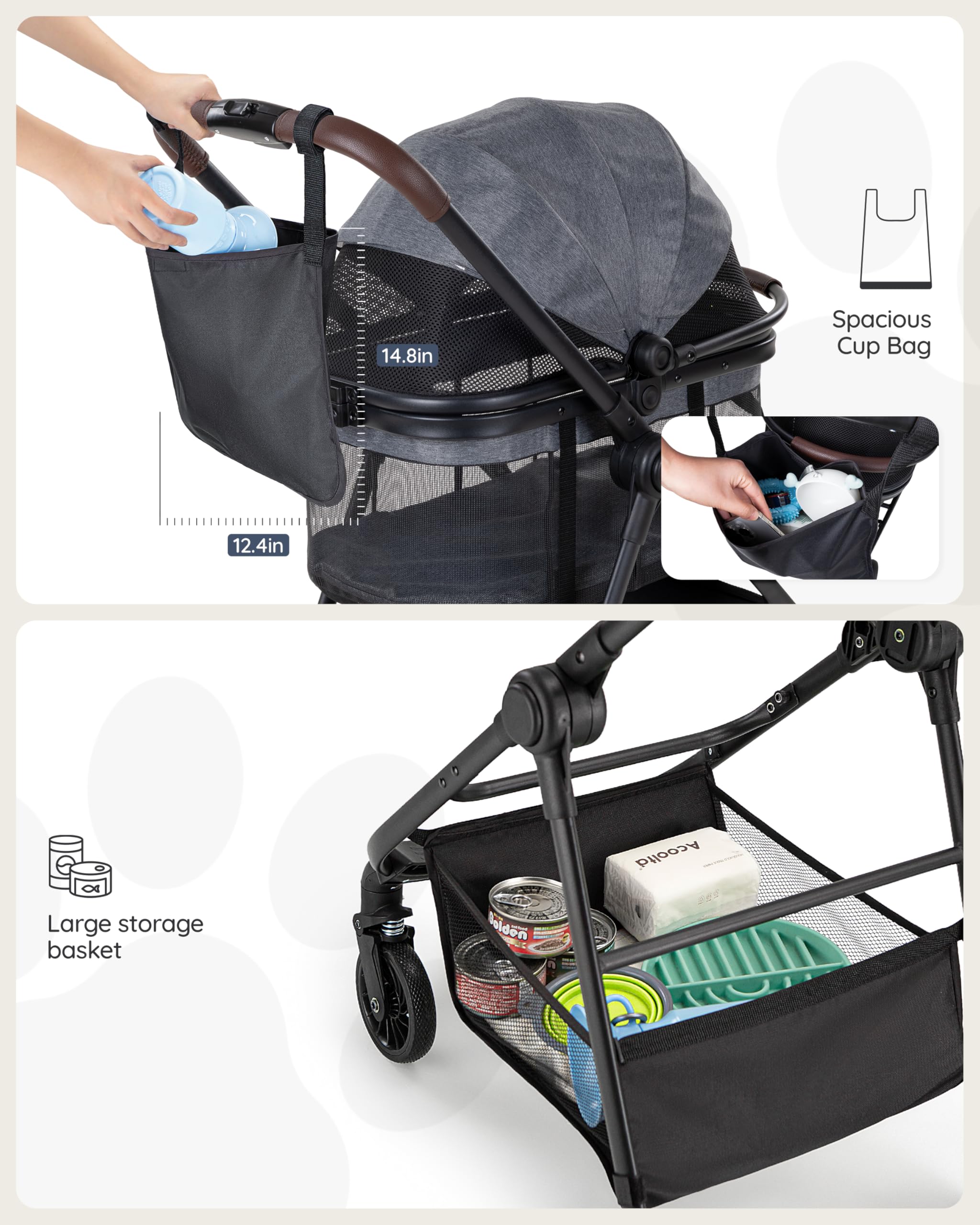 Smooth PU wheels of the OJCME stroller glide on sidewalks