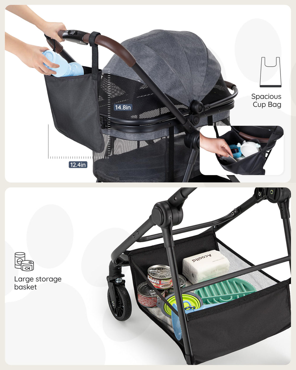 Smooth PU wheels of the OJCME stroller glide on sidewalks