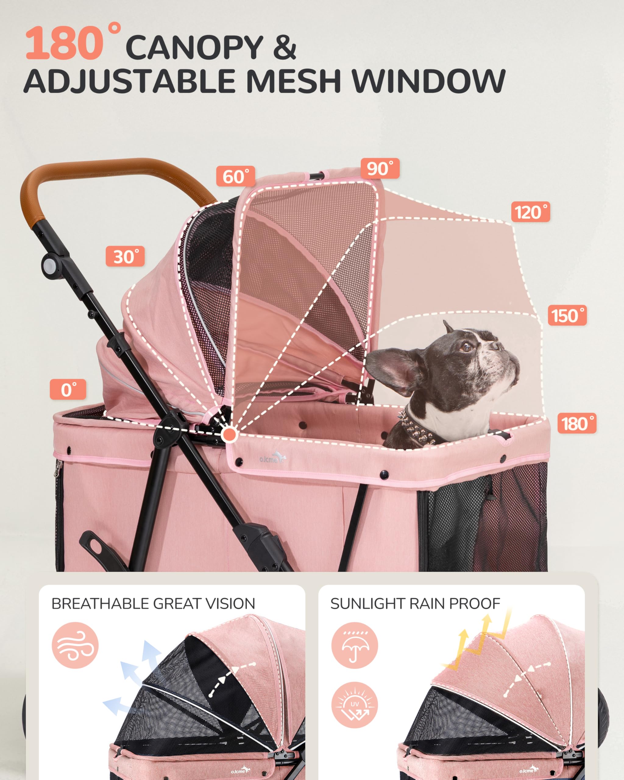 Adjustable handle on the OJCME stroller for ergonomic pushing