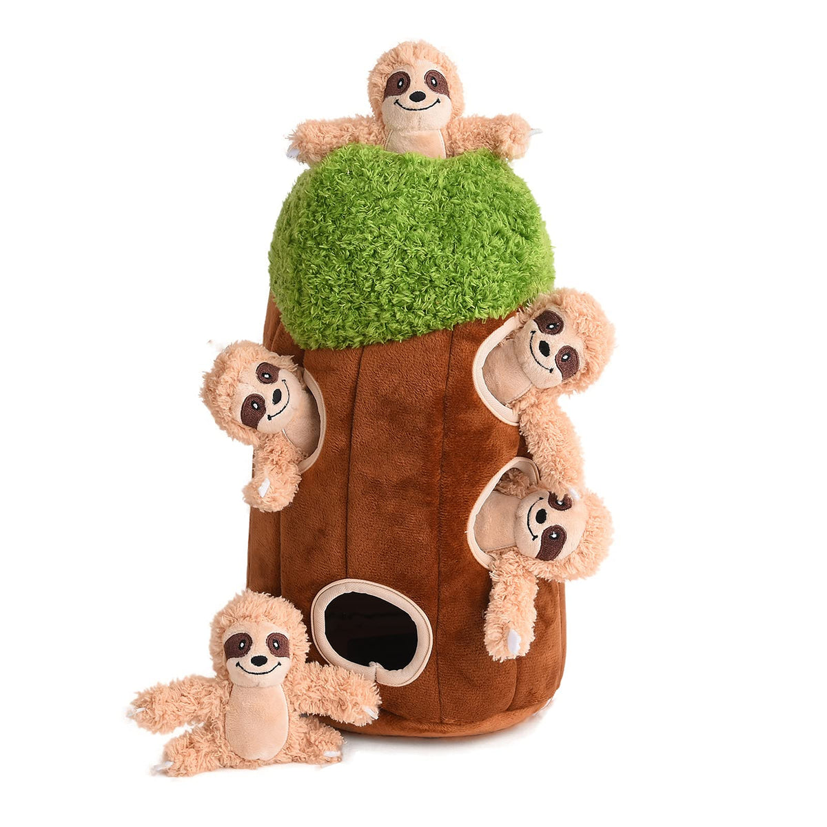 Okegztoa interactive sloth toy tree trunk squeak prompts engaging play.