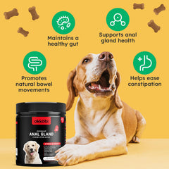 OKKÖBI Anal Gland Chews front packaging with US formula.