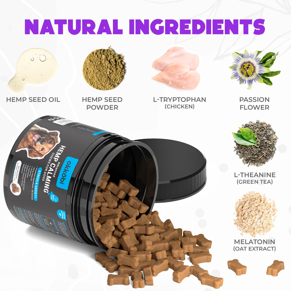 OKKÖBI hemp calming chews for dogs, duck flavor pack eases nerves during grooming sessions