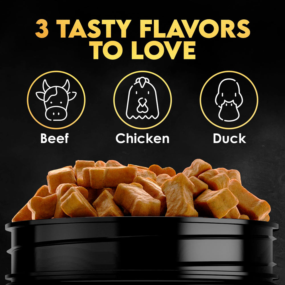 OKKÖBI packaging shows 150-duck flavor chews for easy feeding