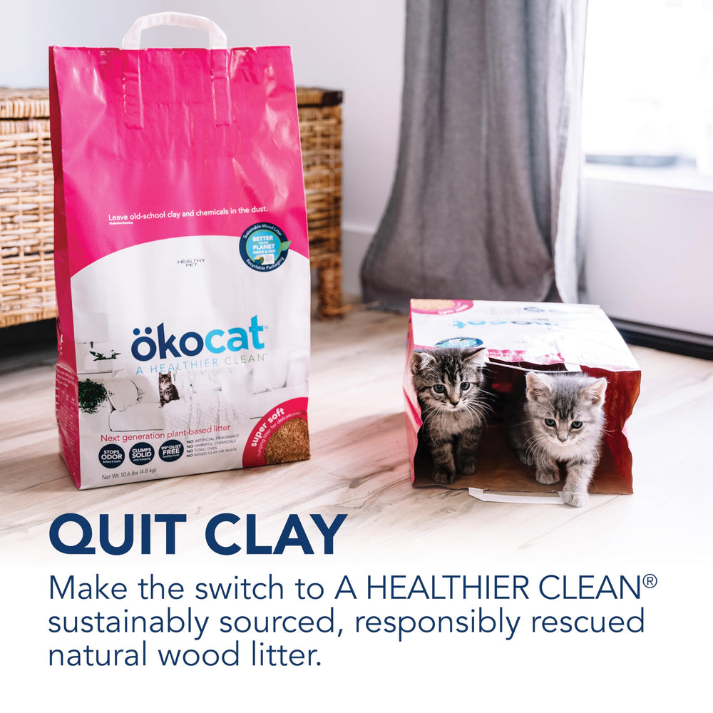 ökocat biodegradable and compostable litter in use in a home setting.