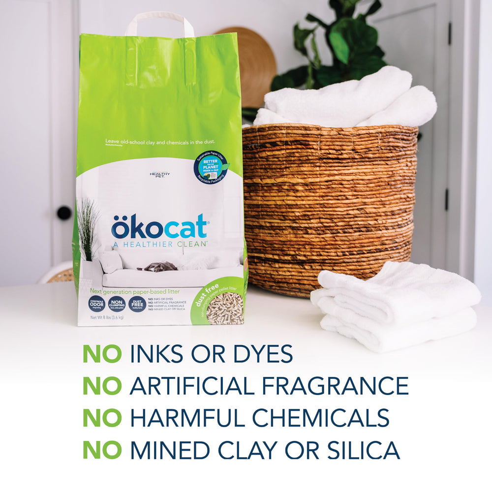 okocat easy pour packaging ready for storage and refill