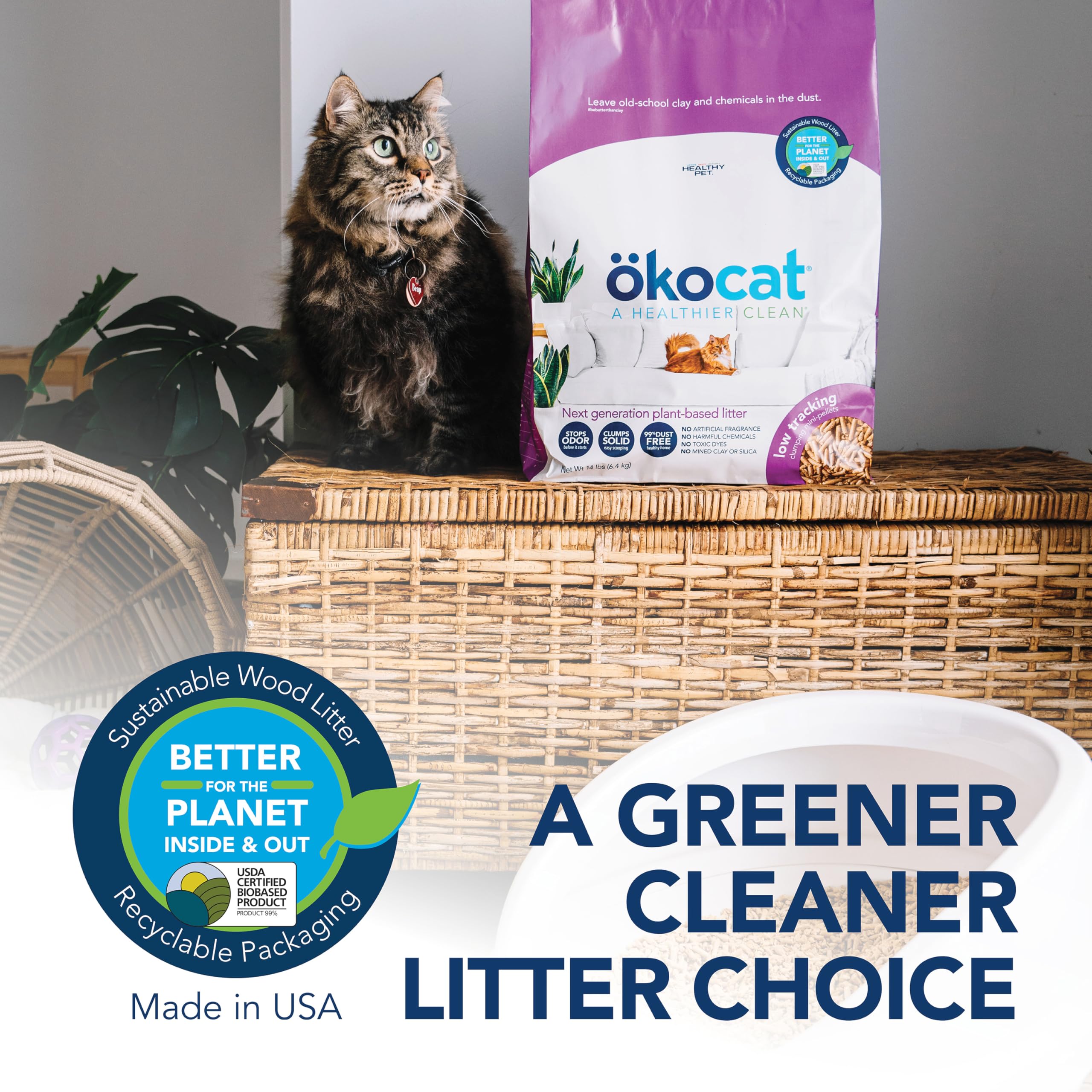 ökocat long-hair friendly litter reduces tracking for cats with long fur.
