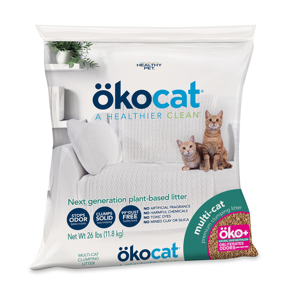 okocat multi-cat litter unscented 26lb stabilizes odors for busy households