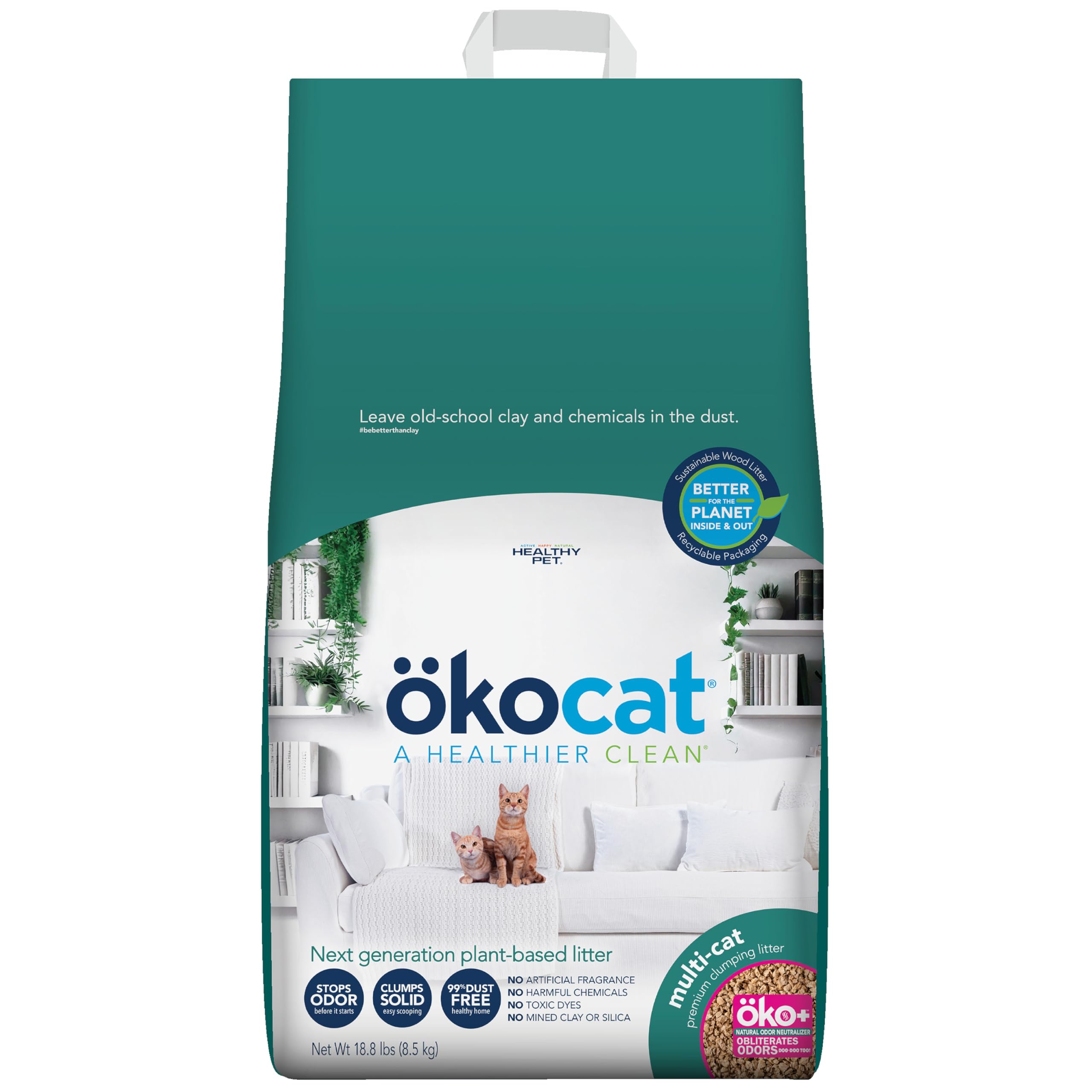 ÖKOCAT okocat multi-cat wood litter unscented with strong absorption for busy homes.