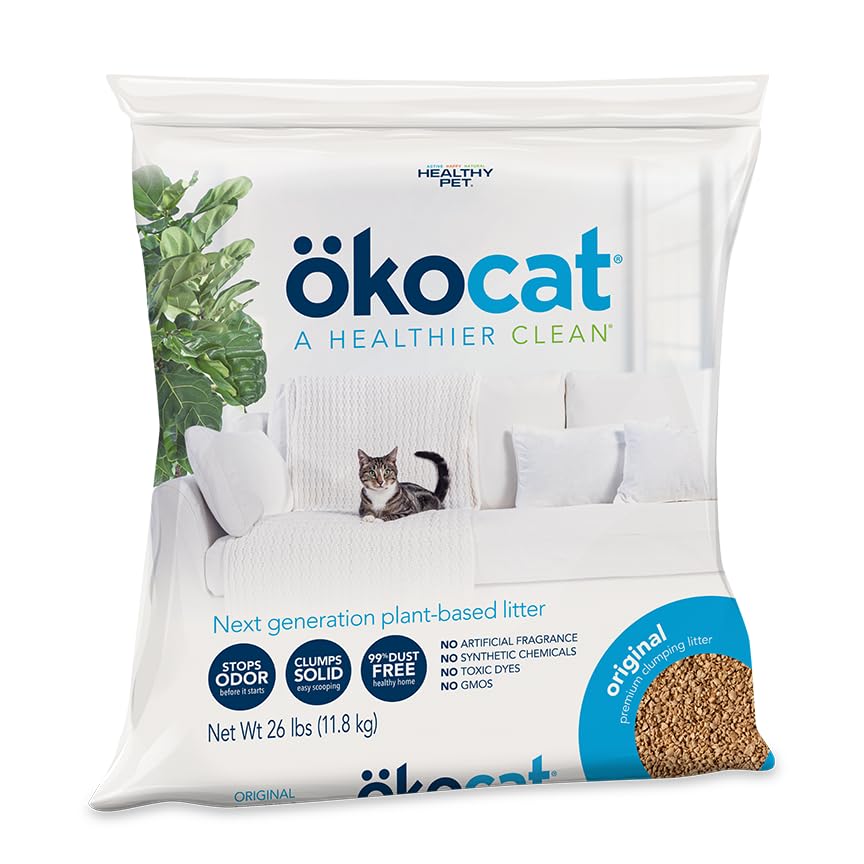 ÖKOCAT Original Wood Litter unscented 26 lb bag with solid clumps for easy scooping.