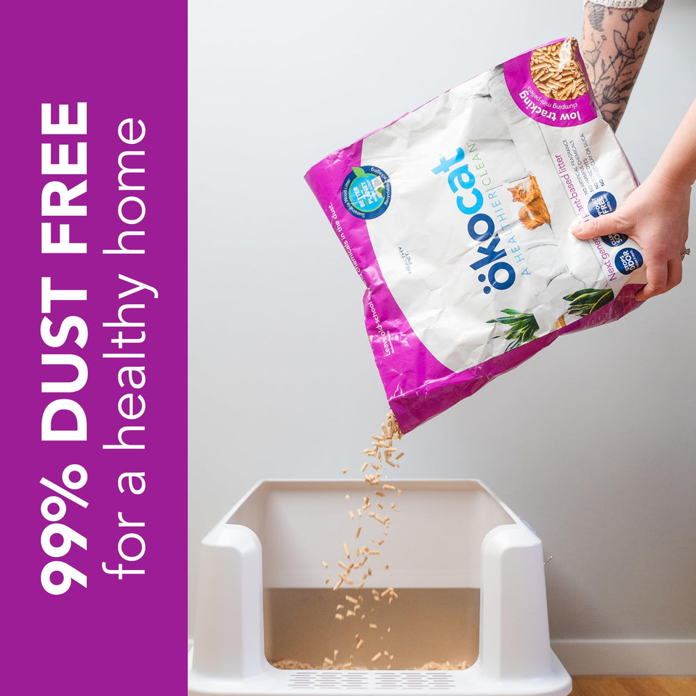 okocat quick clumping wood fiber litter for easy scooping