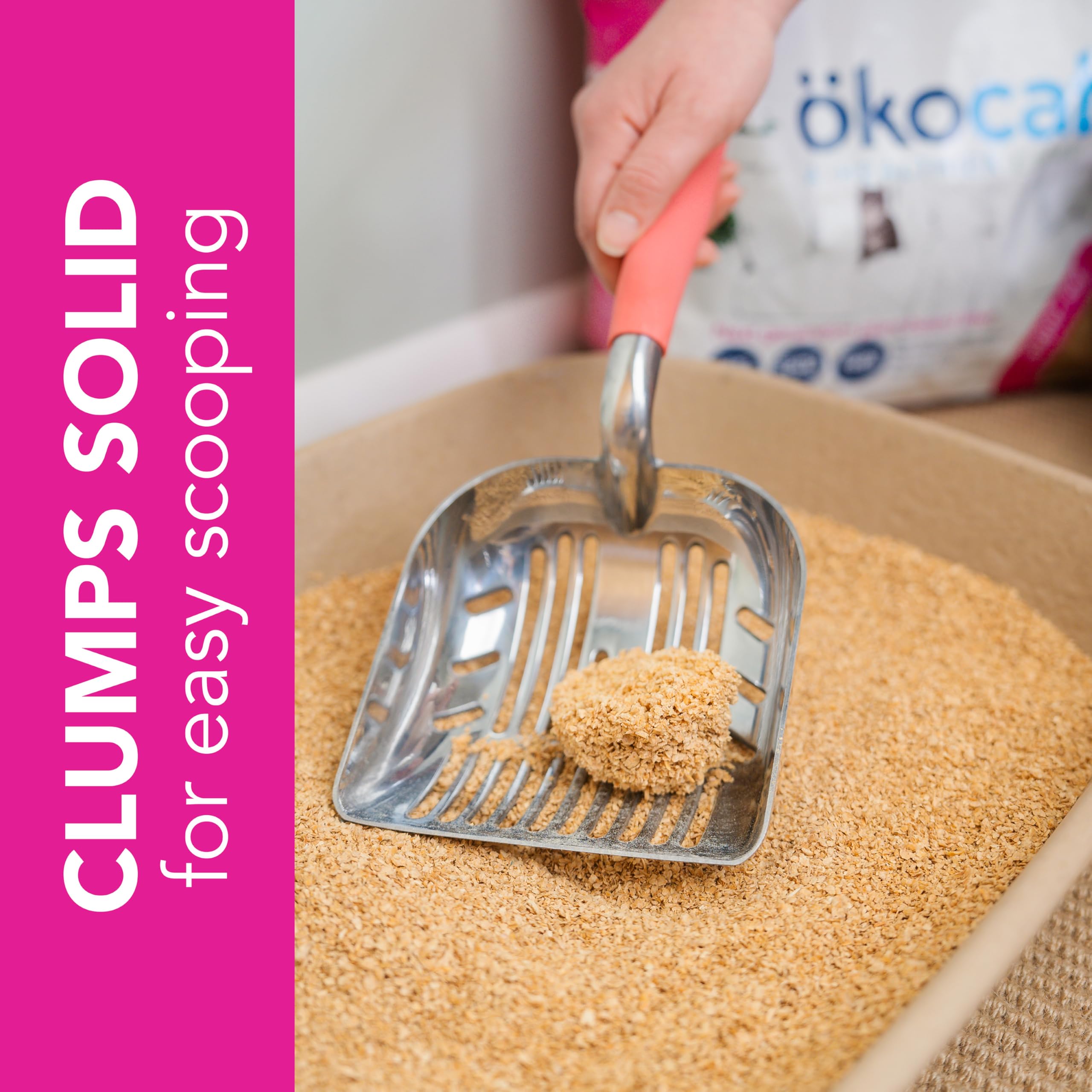 okocat litter clumping-action forms solid clumps for quick disposal