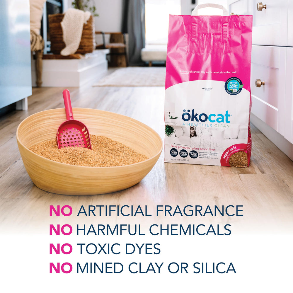 okocat odor-control litter helps reduce smells between cleanings
