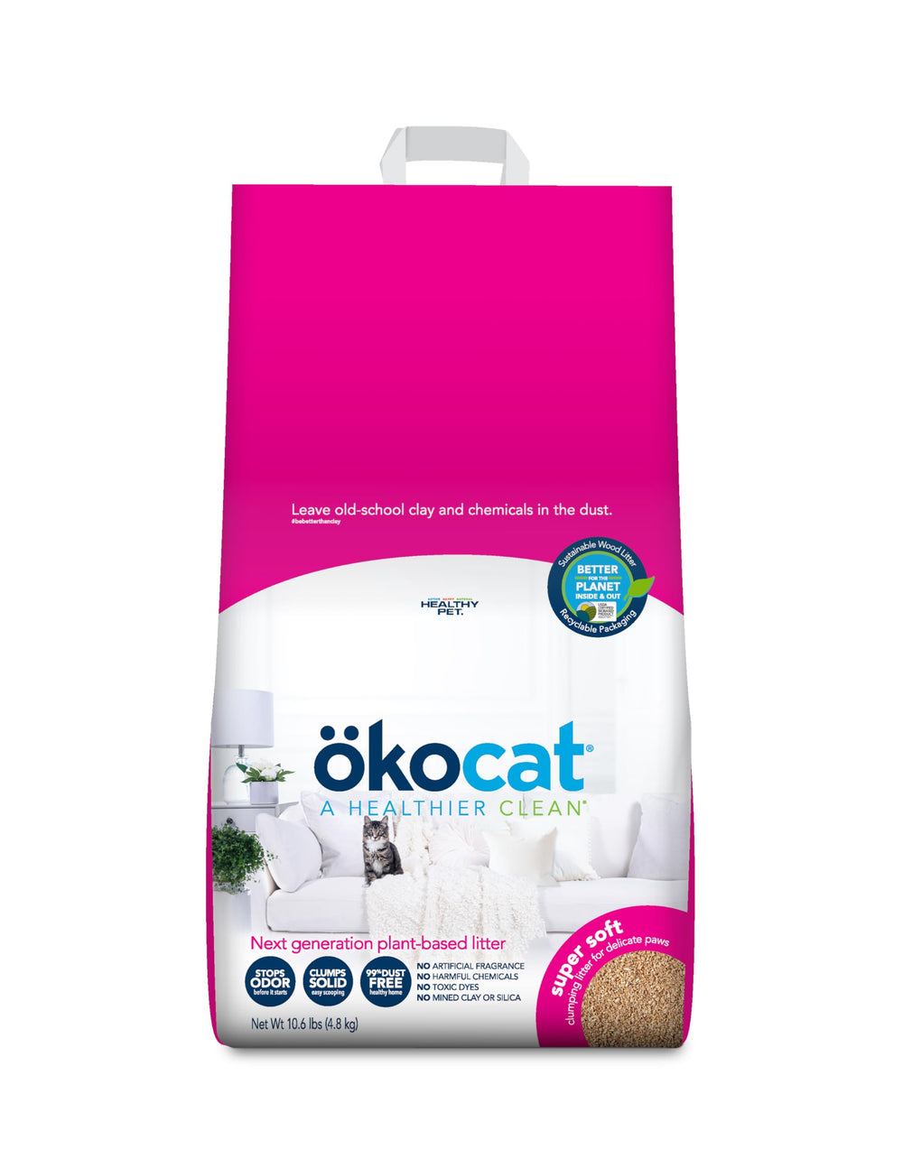 okocat litter pour demonstrates easy scooping and quick cleanup