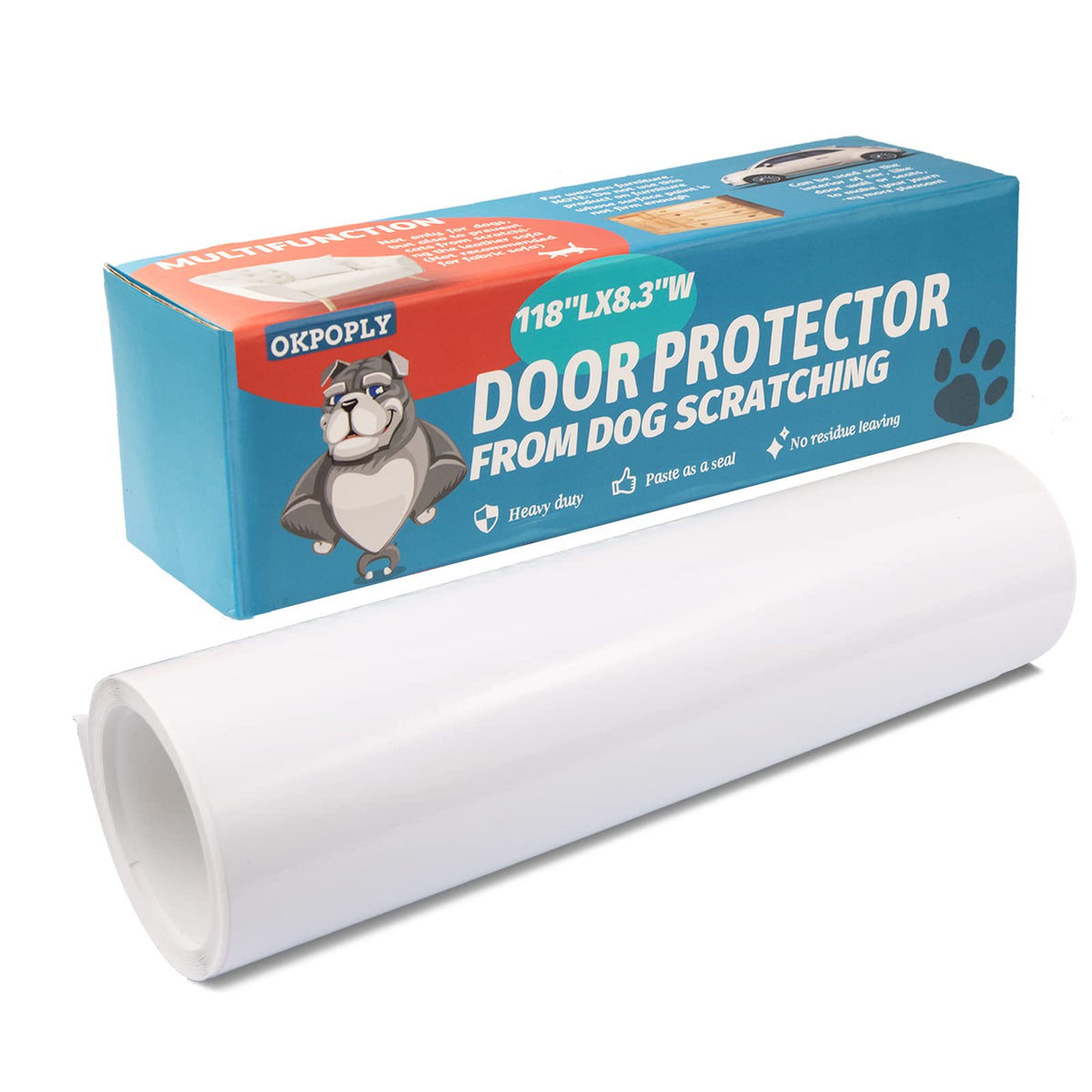 OKPOPLY door-protector clear-view shields doors from dog scratches.