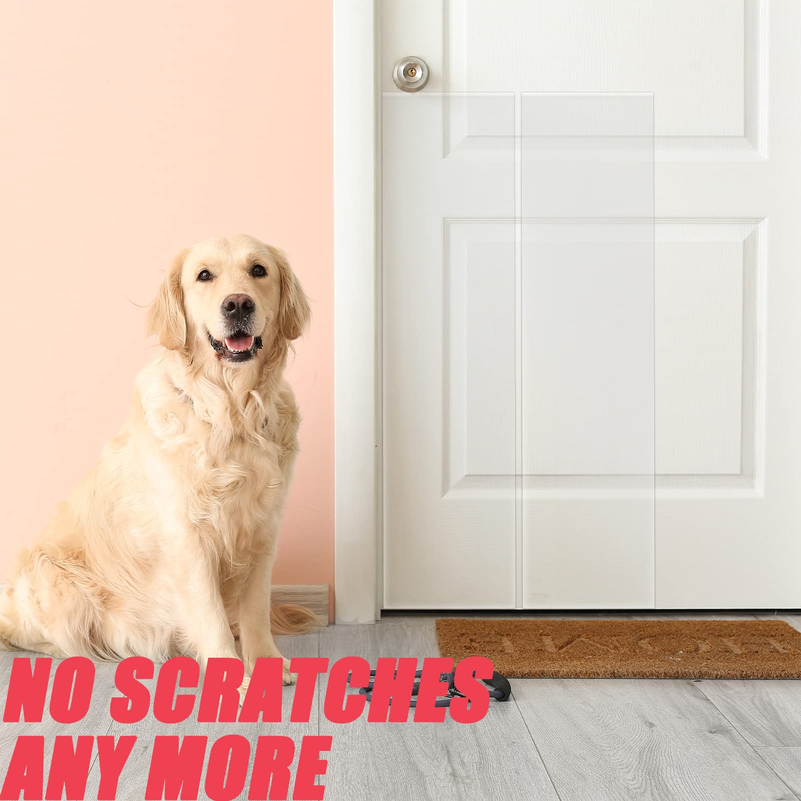 OKPOPLY heavy-duty-adhesive shield on doors withstands active scratching.
