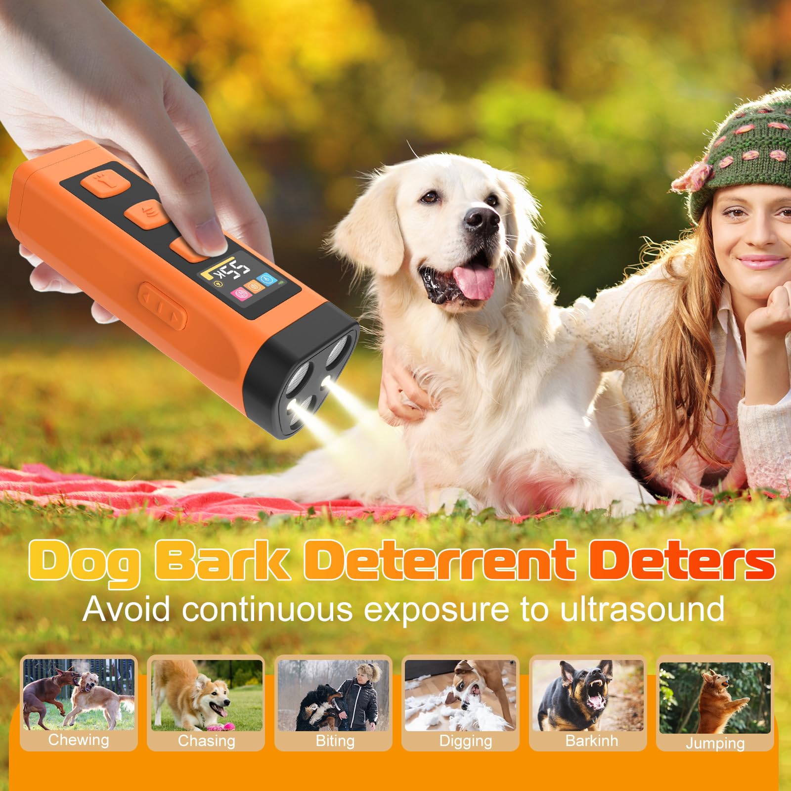 OKSJ Dog Bark Deterrent Device LED light increases visibility and deterrence.